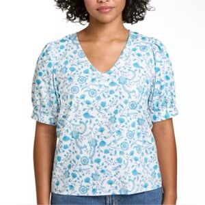 Draper James Womens V Neck Puff Sleeve Blouse Top NWT Med